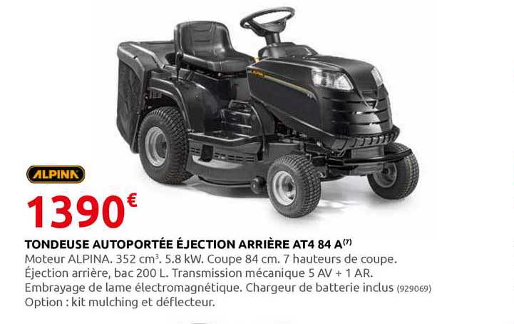 tondeuse autoportée éjection arrière at4 84 a alpina