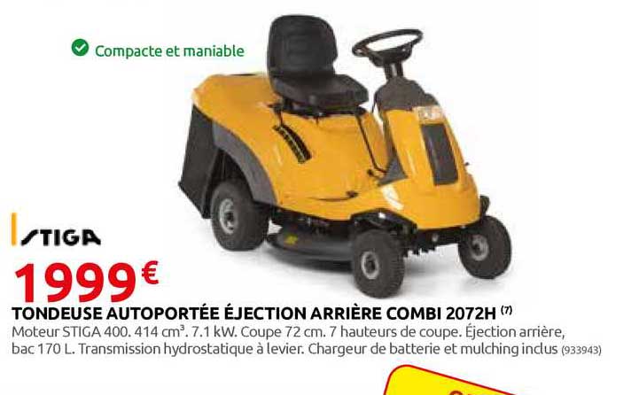 tondeuse autoportée éjection arrière combi 2072h