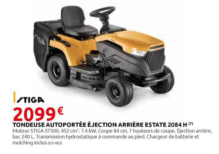 tondeuse autoportée éjection arrière estate 2084 h