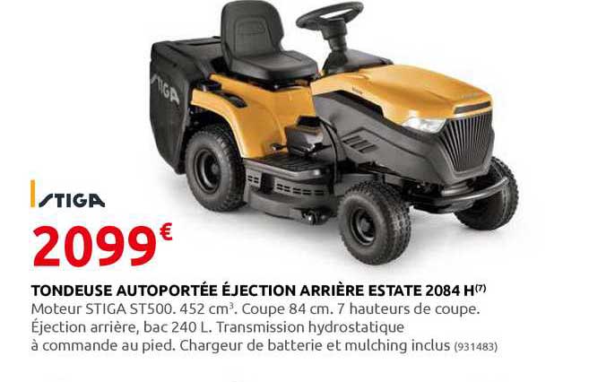 tondeuse autoportée éjection arrière estate 2084 h stiga