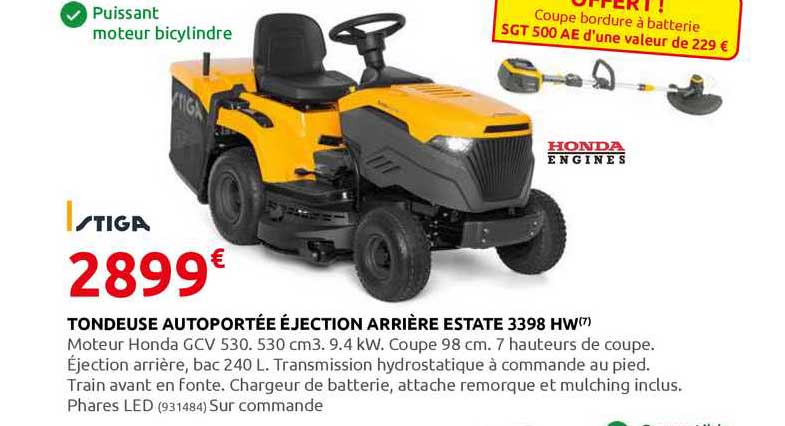 tondeuse autoportée éjection arrière estate 3398 hw stiga