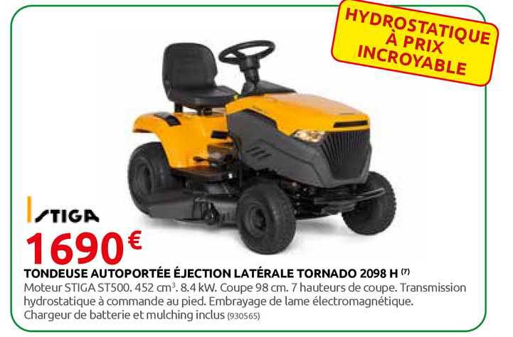 tondeuse autoportée éjection latérale tornado 2098 h