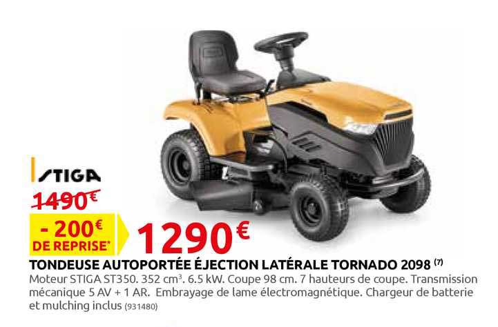 tondeuse autoportée éjection latérale tornado 2098 stiga