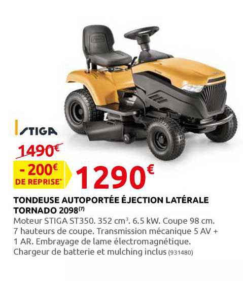 tondeuse autoportée éjection latérale tornado 2098 stiga