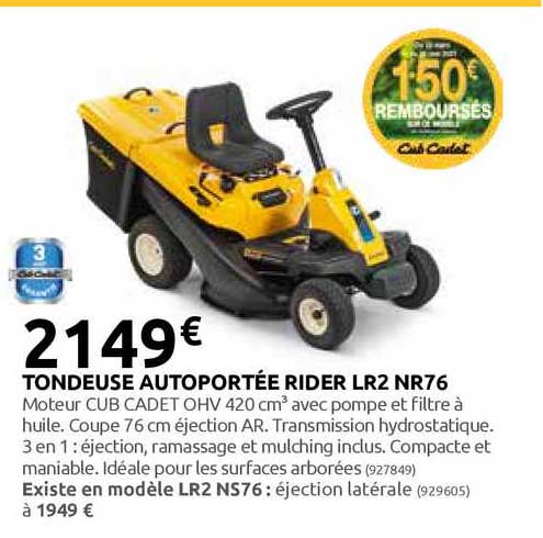 tondeuse autoportée rider lr2 nr76