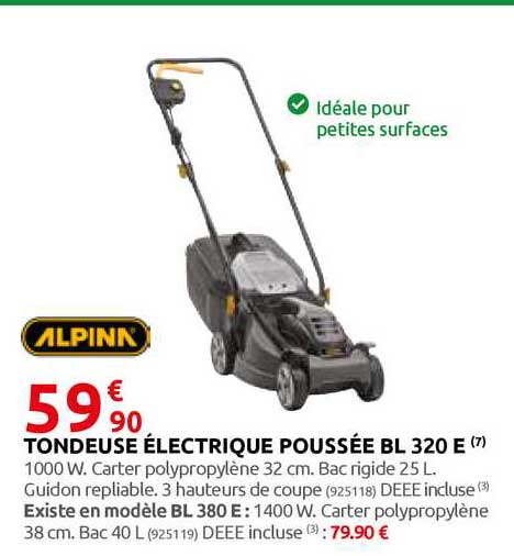 tondeuse électrique poussée bl 320 e alpina