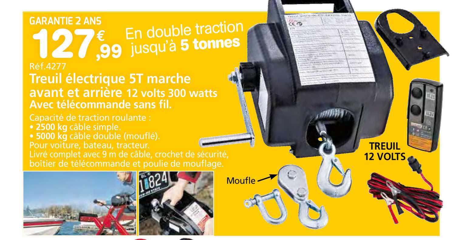 treuil électrique 5t marche avant et arrière 12 volts 300 watts, avec télécommande sans fil