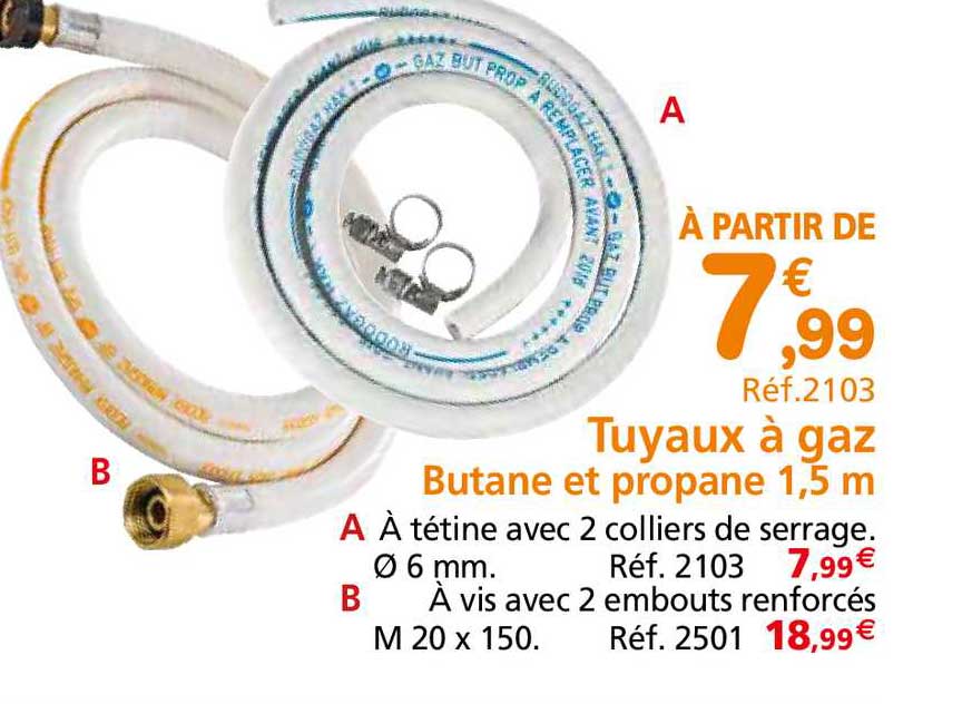 tuyau à gaz butane et propane 1,5 m
