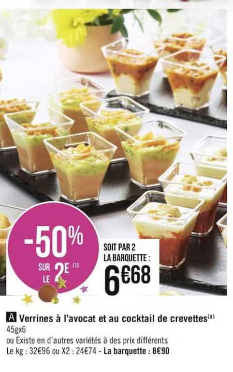 verrines à l'avocat et au cocktail de crevettes