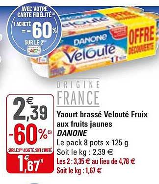 Yaourt Brassé Velouté Fruix Aux Fruits Jaunes Danone