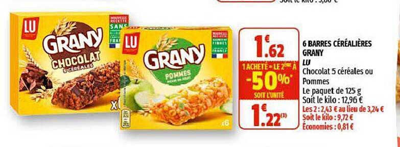 6 barres céréalières grany lu