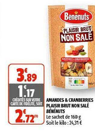 amandes & cranberries plaisir brut non salé bénénuts