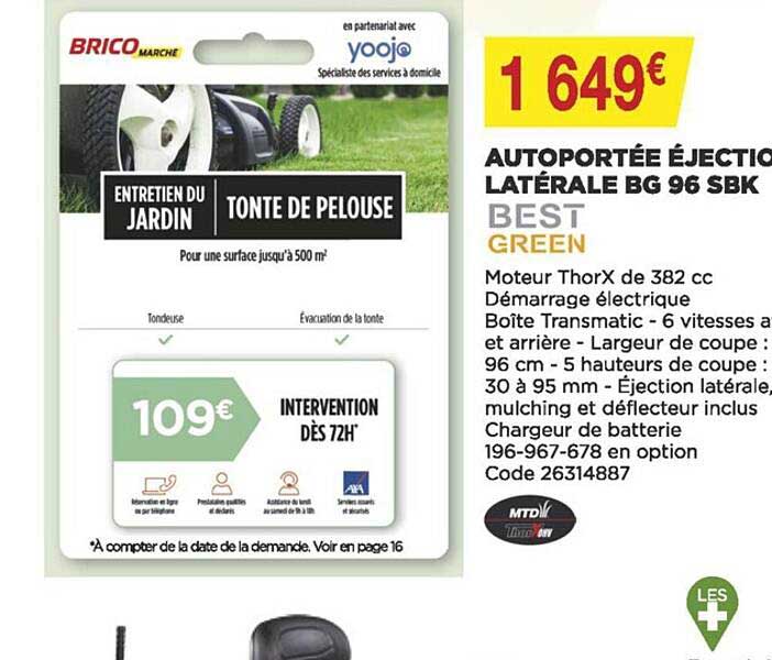 autoportée éjection latérale bg 96 sbk best green