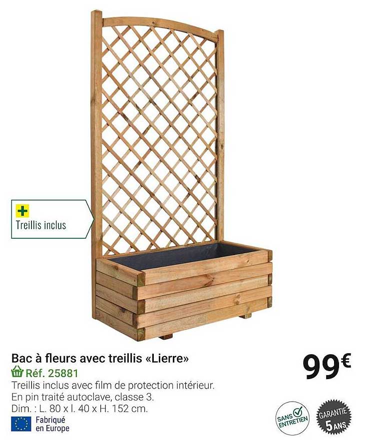 bac à fleurs avec treillis "lierre"