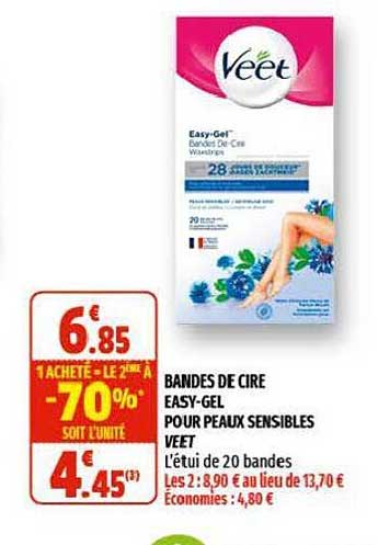 bandes de cire easy-gel pour peaux sensibles veet