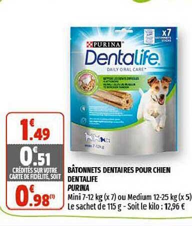 bâtonnets dentaires pour chien dentalife purina