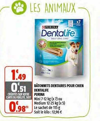 bâtonnets dentaires pour chien dentalife purina
