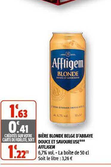 bière blonde belge d'abbaye douce et savoureuse affligem