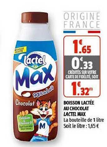 boisson lactée au chocolat lactel max