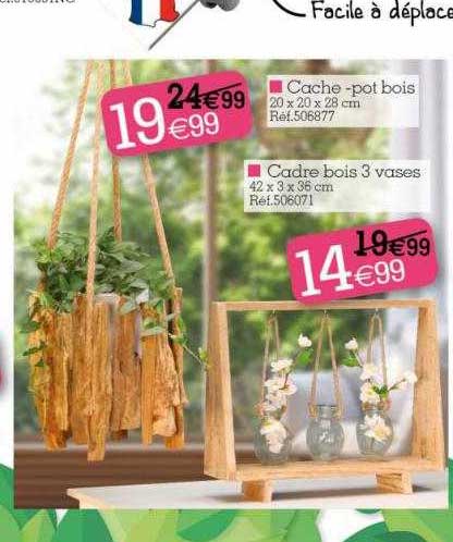 cache-pot bois, cadre bois 3 vases