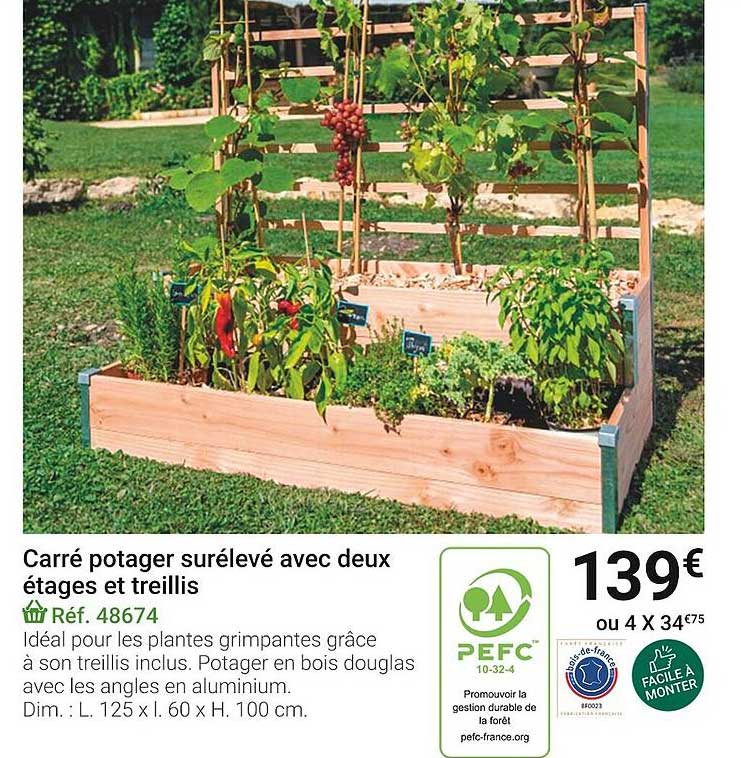 carré potager surélevé avec deux étages et treuillis