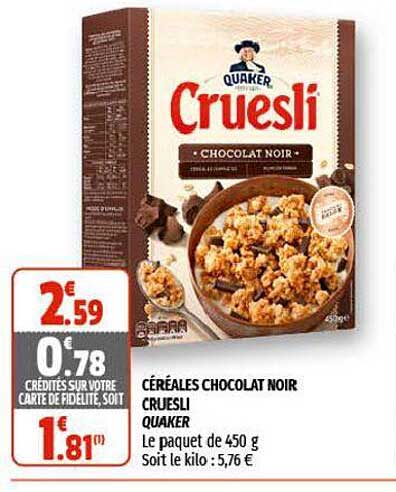 Céréales Chocolat Noir Cruesli Quaker