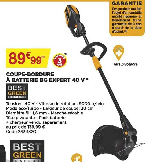 coupe-bordure à batterie bg expert 40 v bestgreen