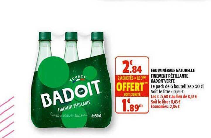 eau minérale naturelle finement pétillante badoit verte