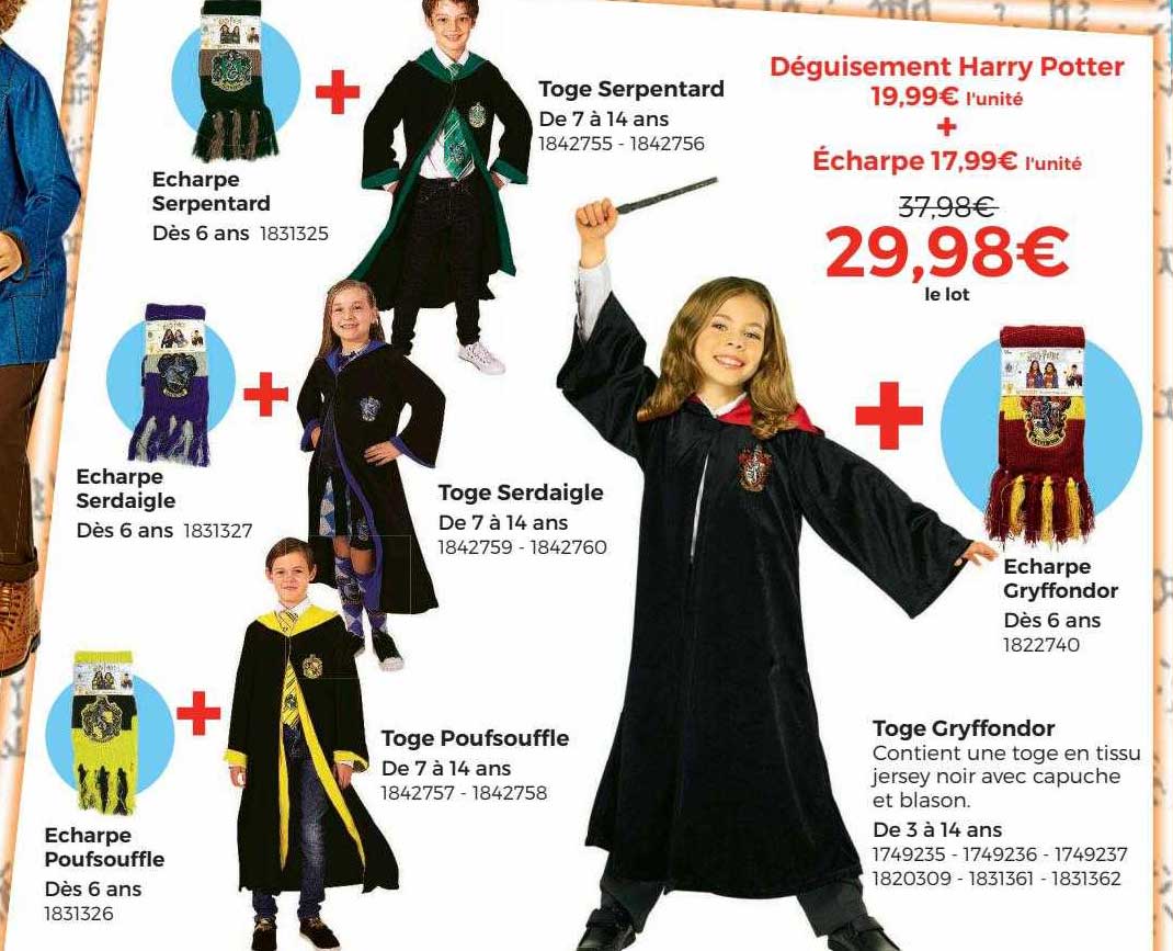 écharpe serpentard, écharpe serdaigle, écharpe poufsouffle, toge serpentard, toge serdaigle, toge poufsouffle, écharpe gryffondor, toge gryffondor