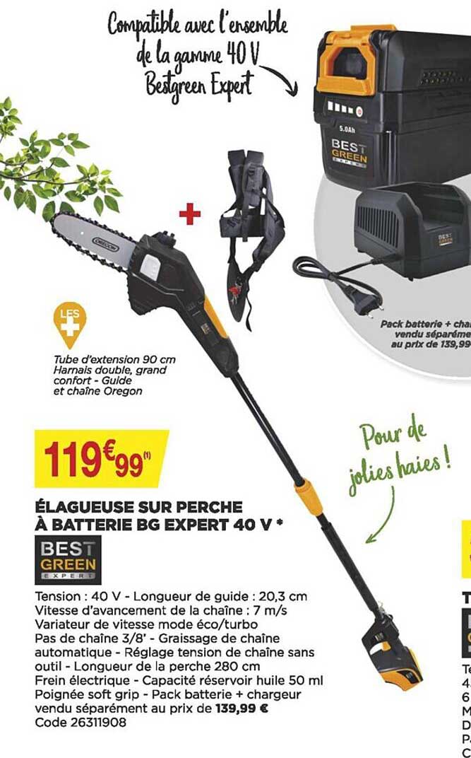 élagueuse sur perche à batterie bg expert 40 v bestgreen