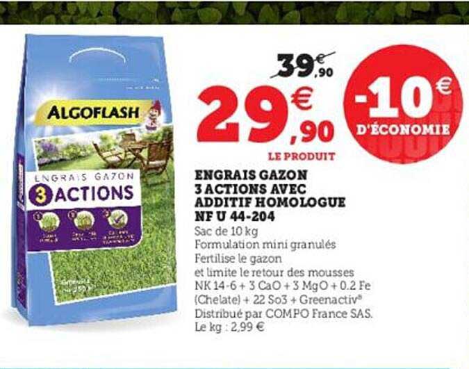 engrais gazon 3 actions avec additif homologue nf u 44-204 algoflash