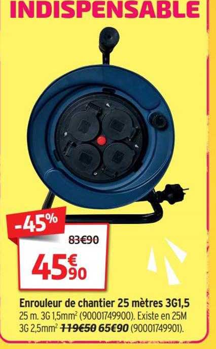 enrouleur de chantier 25 mètres 3g1,5