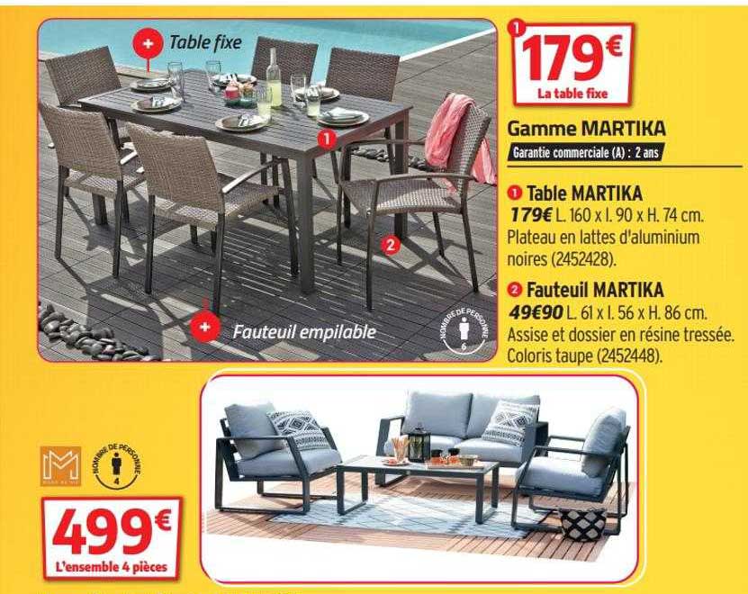 gamme martika : table, fauteuil