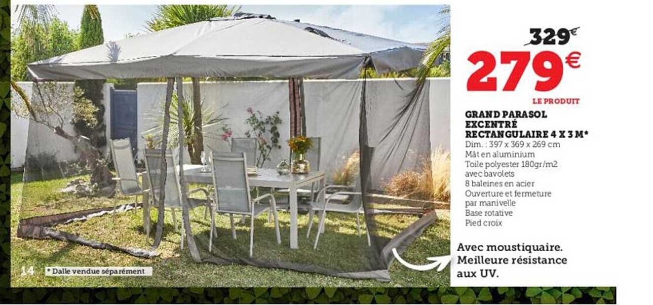 grand parasol excentré rectangulaire 4 x 3 m