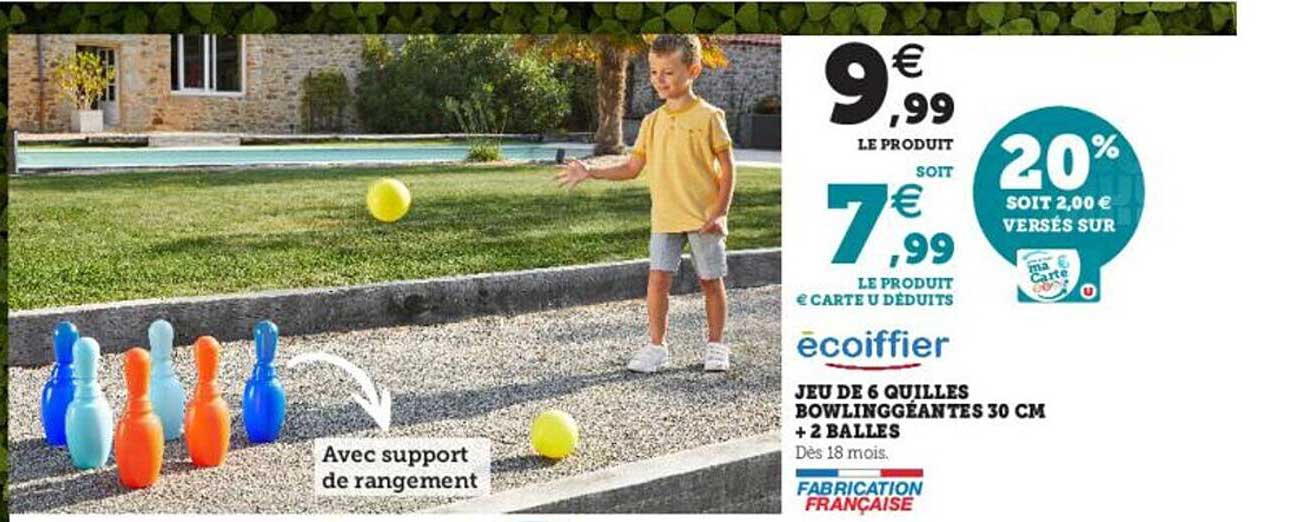 jeu de 6 quilles bowling géantes 30 cm + 2 balles