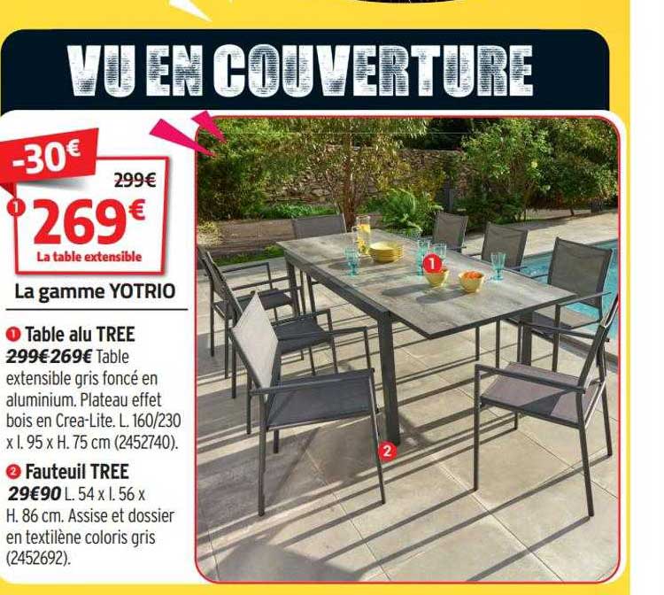 la gamme yotrio : table alu tree, fauteuil tree