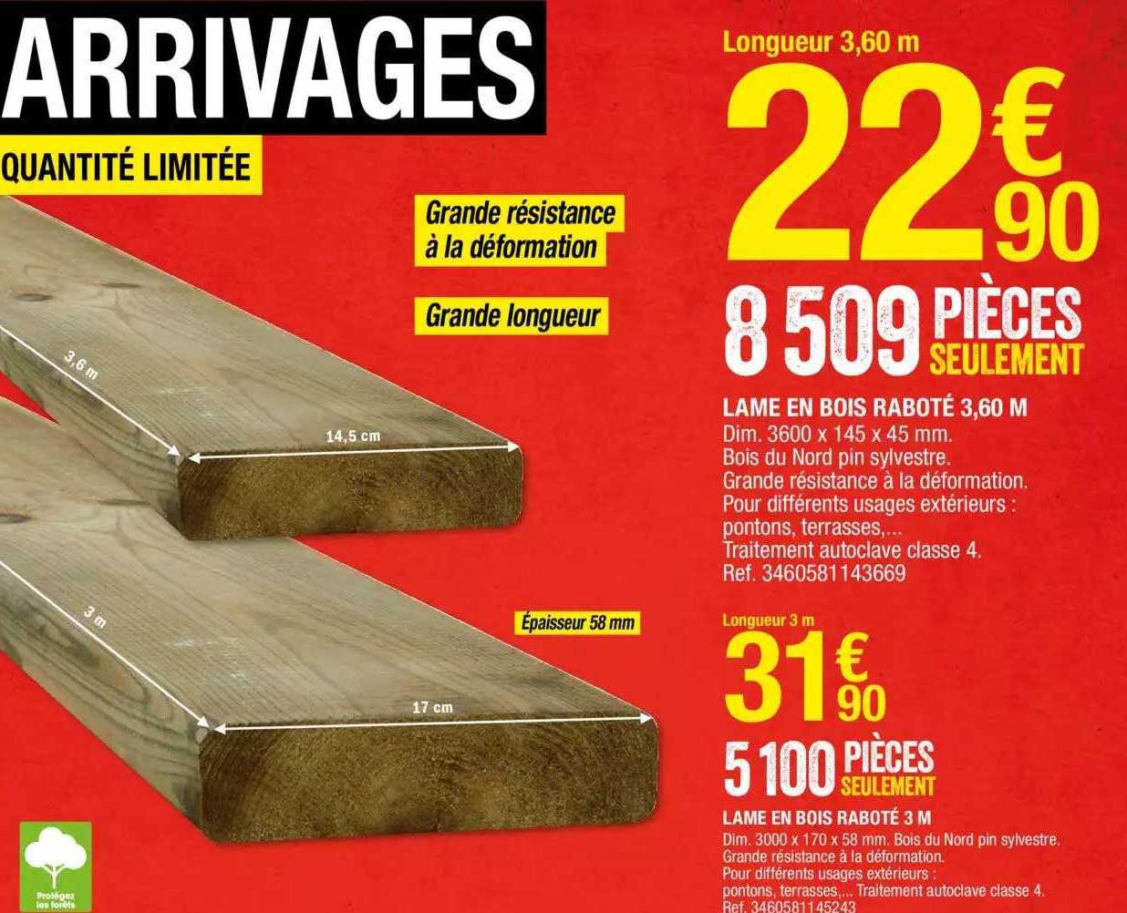 lame en bois raboté 3,60 m , lame en bois raboté 3 m