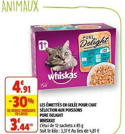 les émiettés en gelée pour chat sélection aux poissons pure delight whiskas
