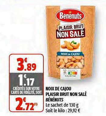 noix de cajou plaisir brut non salé bénénuts