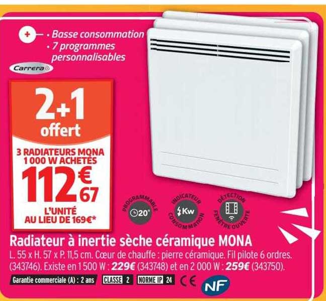 radiateur à inertie sèche céramique mona