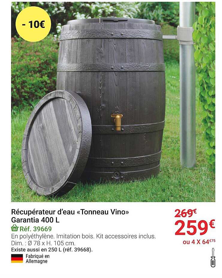 récupérateur d'eau "tonneau vino" garantia 400 l