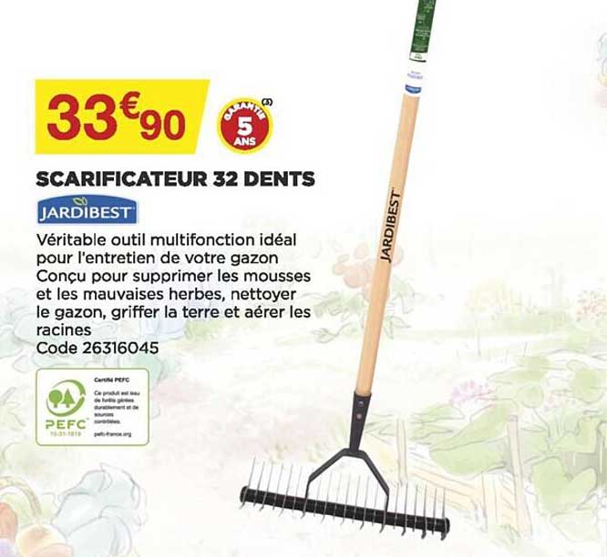 scarificateur 32 dents jardibest