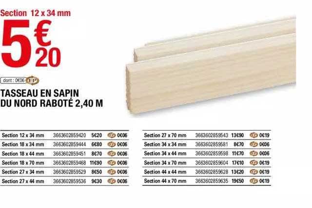 tasseau en sapin du nord raboté 2,40 m