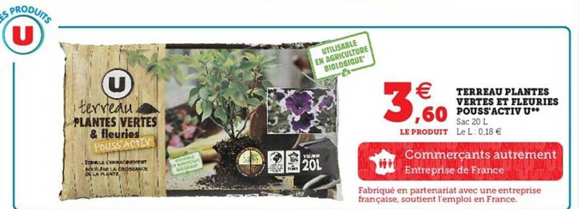 terreau plantes vertes et fleuries pouss'activ u