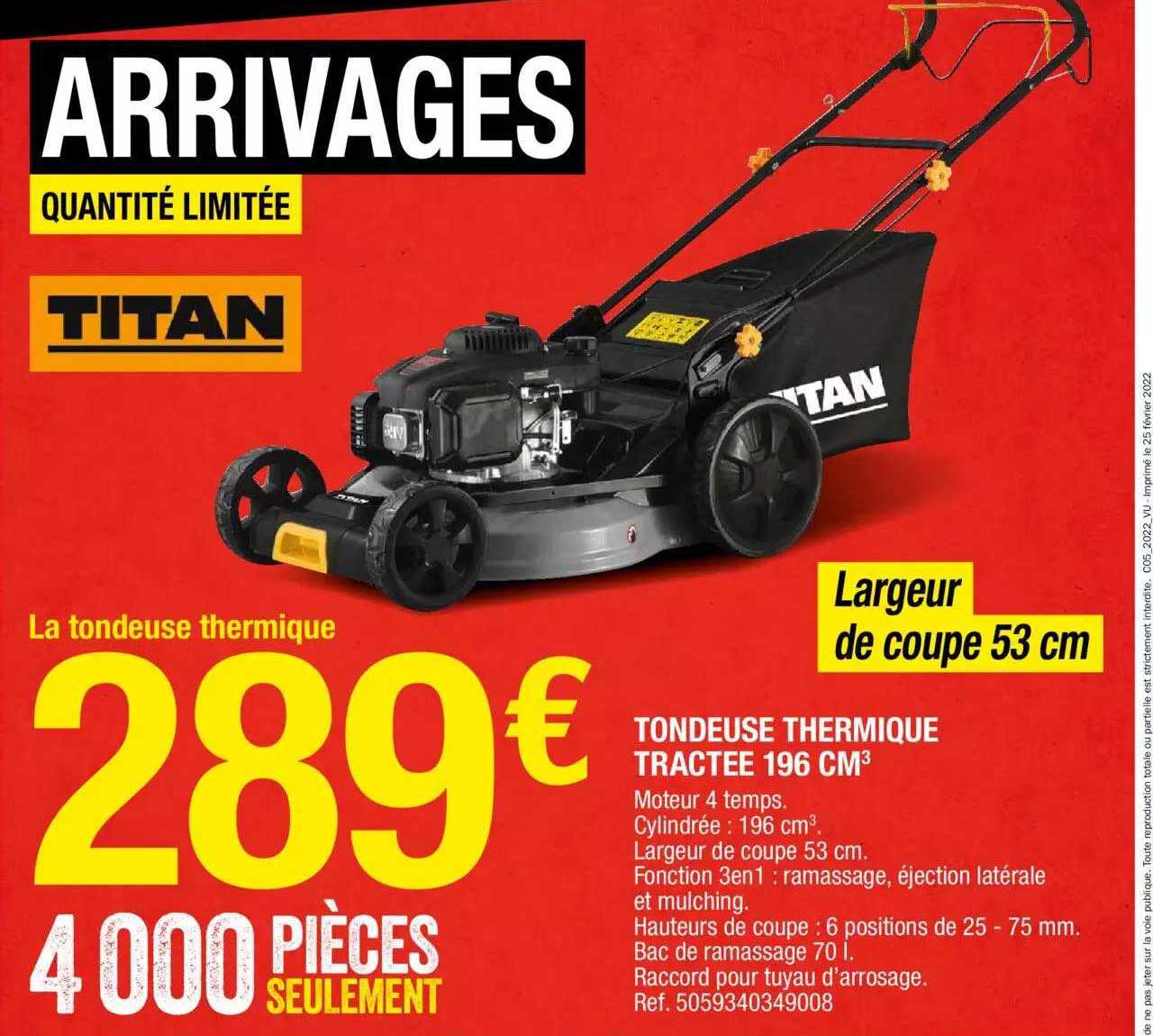 tondeuse thermique tractée 196 cm3 titan