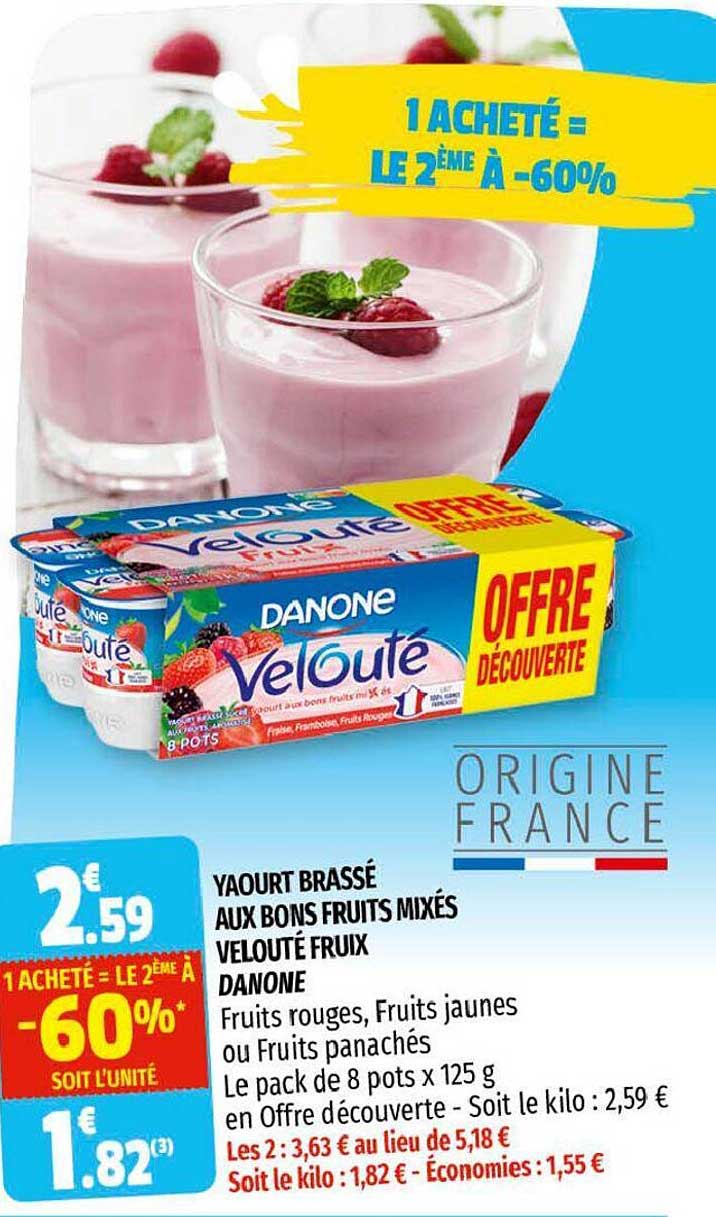 yaourt brassé aux bons fruits mixés velouté fruix danone
