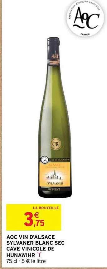 aoc vin d'alsace sylvaner blanc sec cave vinicole de hunawihr