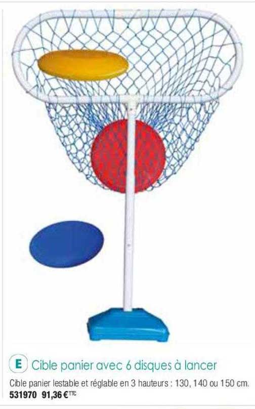 cible panier avec 6 disques à lancer