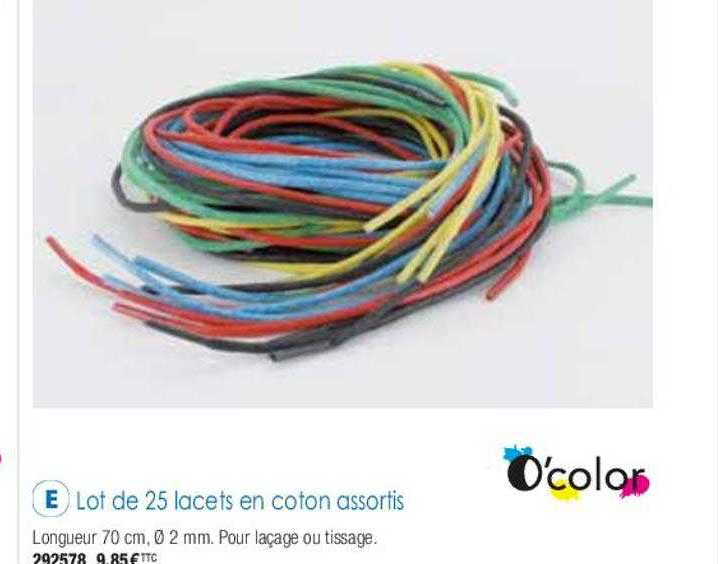 lot de 25 lacets en coton assortis o'color