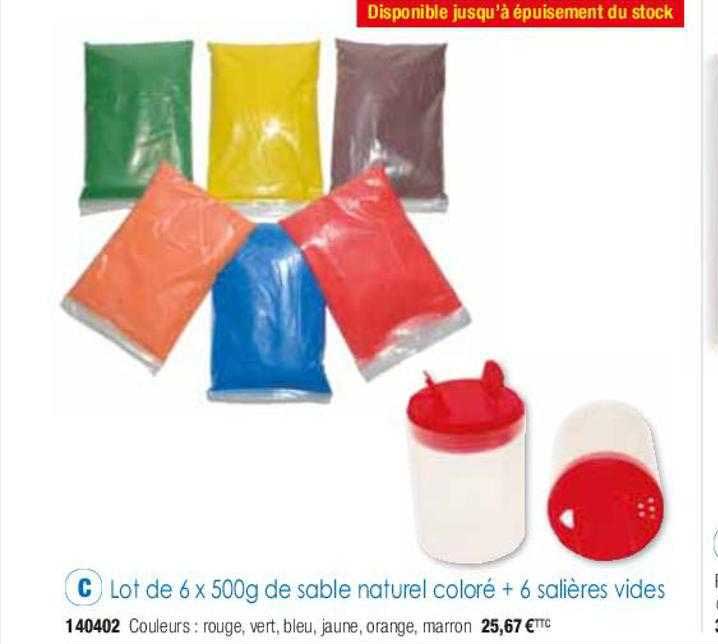 lot de 6 x 500 g de sable naturel coloré + 6 salières vides